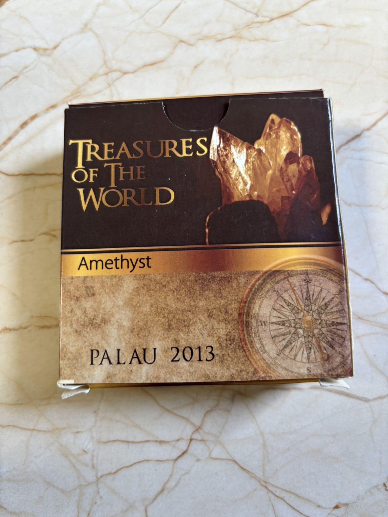 第192期拍卖 帕劳2013年世界珍宝系列5镶嵌紫水晶仿古纪念银币，925银，25克，发行2000枚