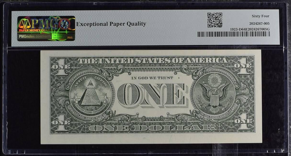 《艾美收藏》第235期-3.8周日外币荟萃 美国1995年稀少Web版(壳子正面有标注)1美元PMG64E 全新品相带E难得