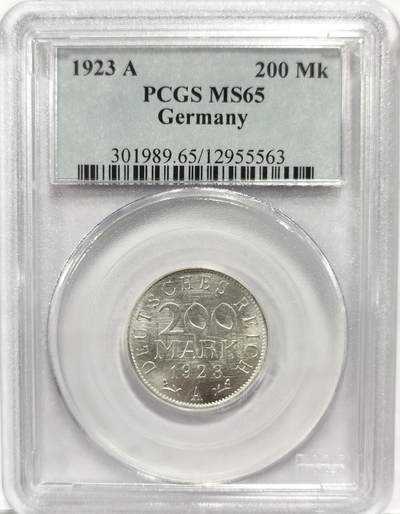 博洋堂世界钱币拍卖第163期（全场包邮） - PCGS MS65 德国魏玛1923年200马克铝币，配套必备