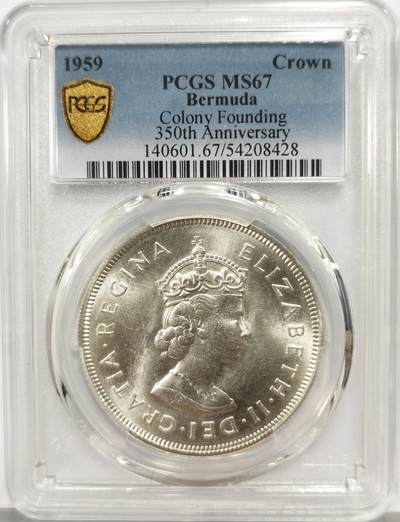 博洋堂世界钱币拍卖第163期（全场包邮） - PCGS MS67 英属百慕大1959年伊丽莎白二世发现百慕大350周年1克朗纪念银币-1