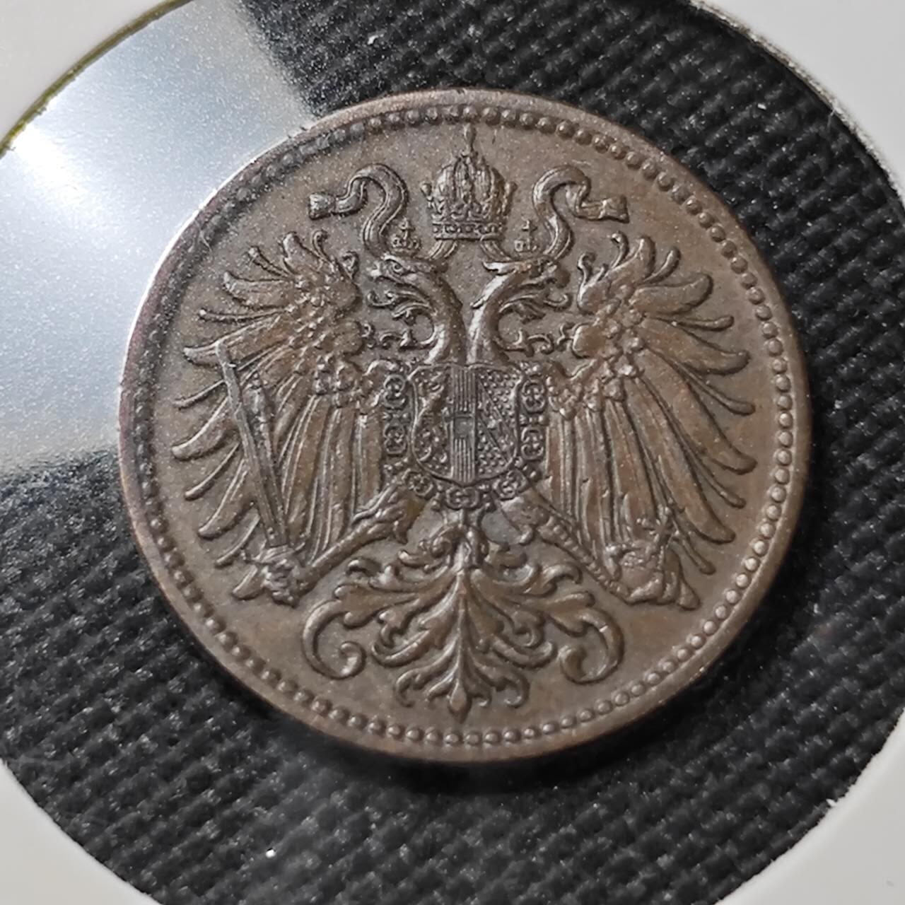 KK钱币收藏小铺   第401期 2月预留时间 周末发货 1909 奥地利2格罗申铜币