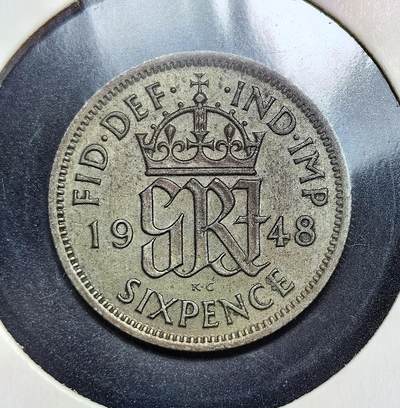外国优质老铜币银币苏联纪念章，每周六晚九点倒数截拍，满百包邮可寄存，持续收拍 - 英国乔治六世1948年6便士，二战后材质由含银改为铜镍合金，币面仍保留 “印度皇帝” 缩写，见证英帝国殖民体系松动与战后货币改革。