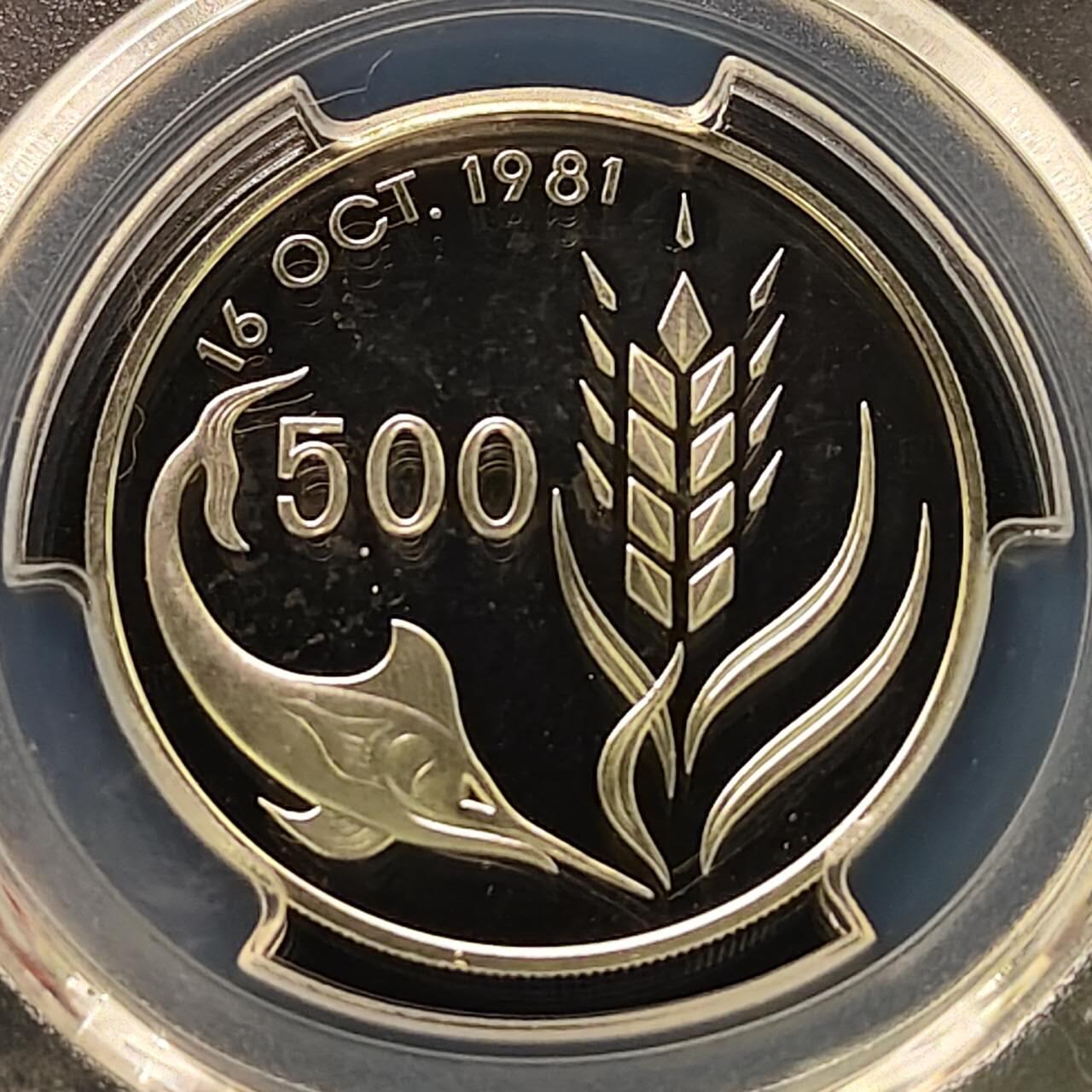 【全场包邮】纯粹捡漏拍509场 【收藏级·冠军分·少见】塞浦路斯1981年500米尔FAO世界粮食日精制纪念银币【32.3毫米14.14克92.5%】-量7500-PCGS PR67 DCAM