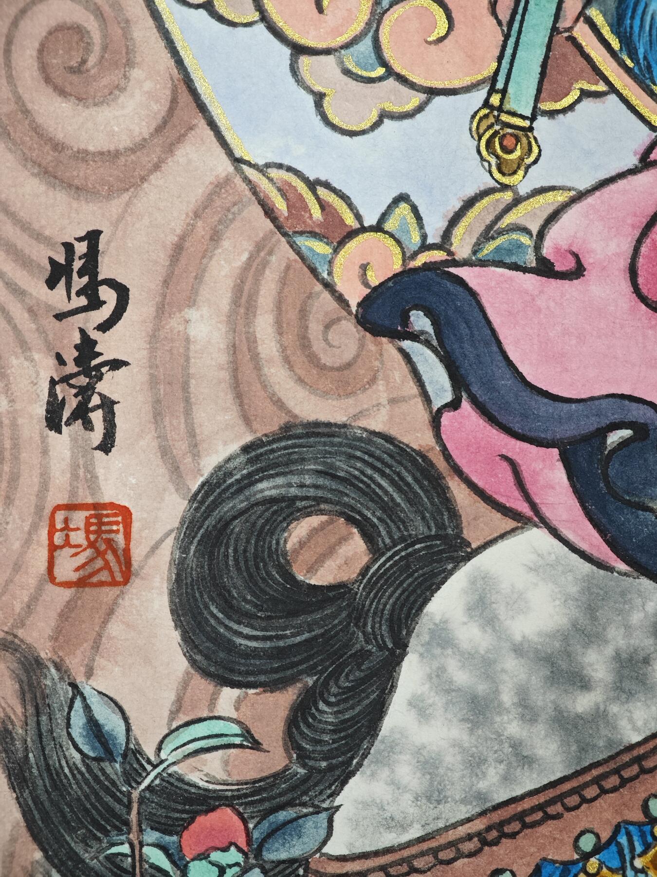 白泽拍卖卡牌手绘专场第33期（去岁千般皆如愿 今年万事定称心） 2025 冯涛手绘画 狗-扈三娘 尺寸：30cm*41.5cm  冯涛亲签