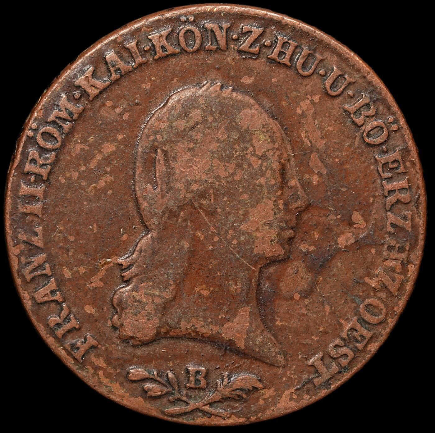 修遠堂世界钱币第106期，请看参拍说明 1800年神圣罗马帝国-奥地利6克鲁泽铜币 B厂铭