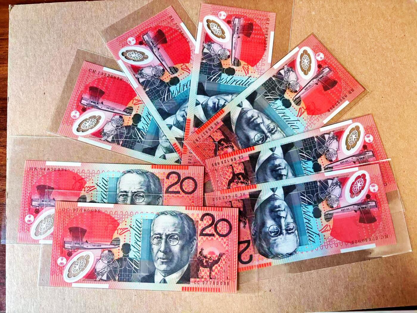  【Blue Auction】世界纸币精拍第791期——18级TOP拍卖/信誉/品质/专业/高效💫 【一组8张不同冠号】澳大利亚 20元 全新UNC