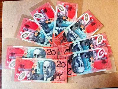  【Blue Auction】世界纸币精拍第791期——18级TOP拍卖/信誉/品质/专业/高效💫 - 【一组8张不同冠号】澳大利亚 20元 全新UNC