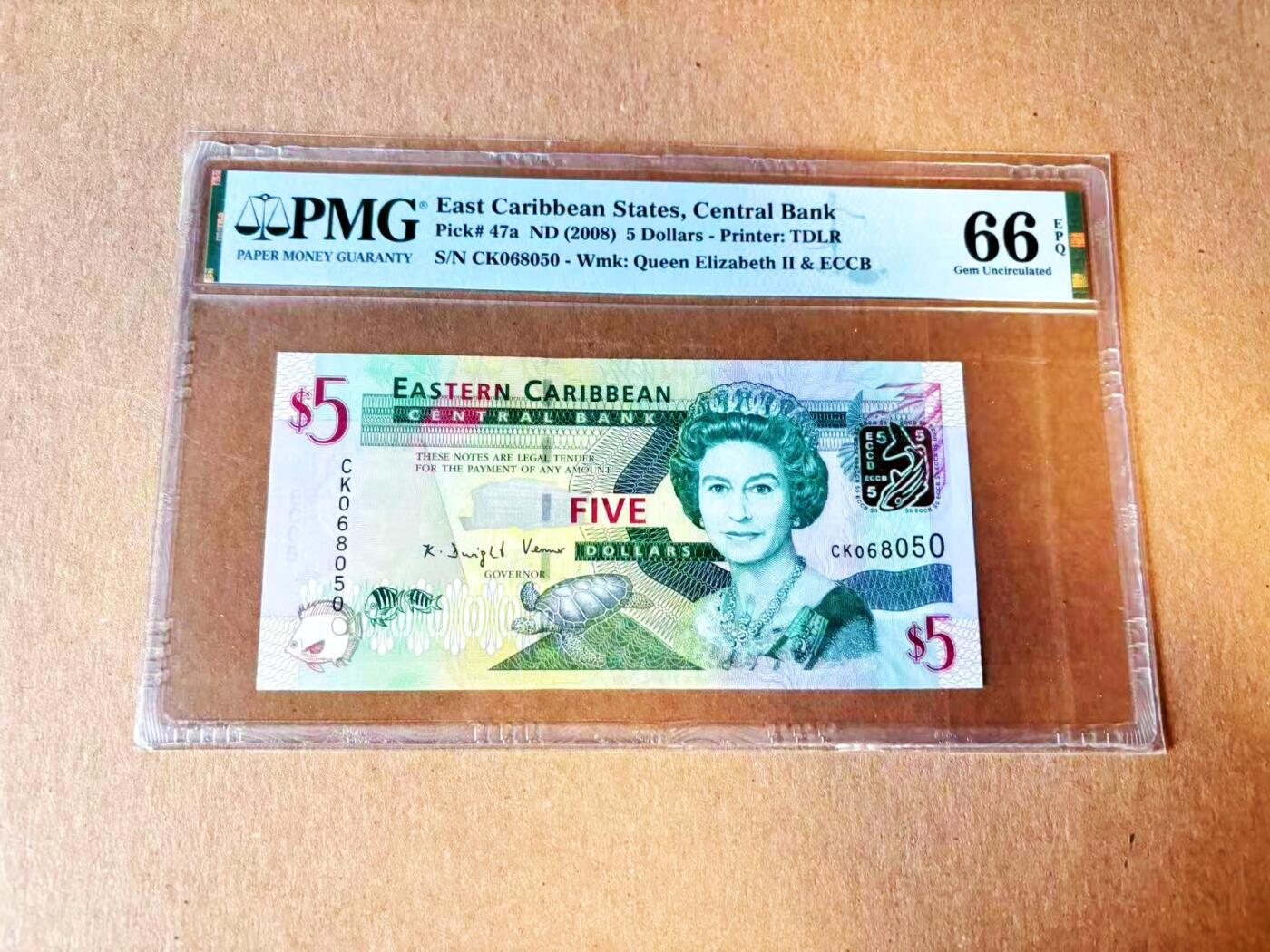  【Blue Auction】世界纸币精拍第791期——18级TOP拍卖/信誉/品质/专业/高效💫 【无47】东加勒比 2008年5元 PMG66EPQ 
