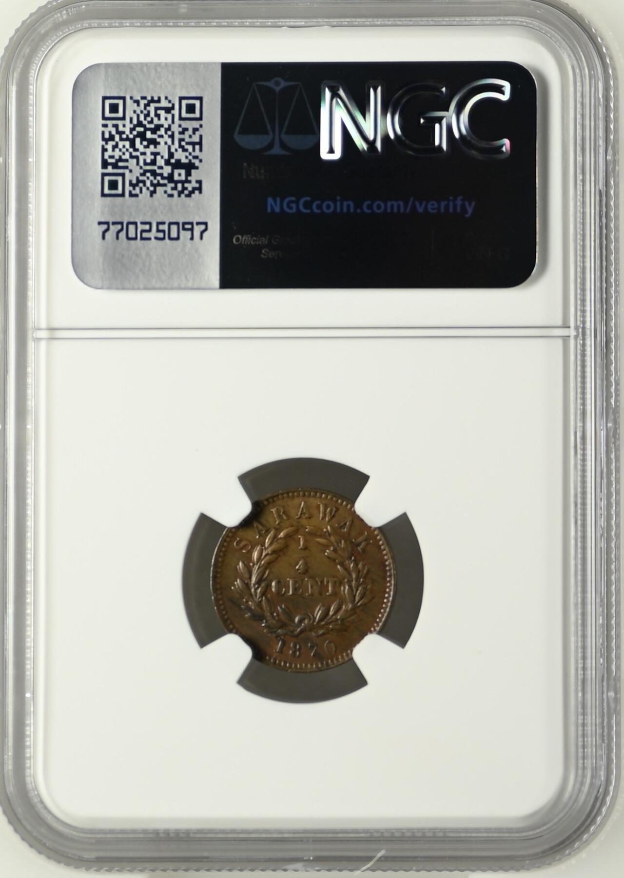 英属沙捞越1870年1/4分铜币