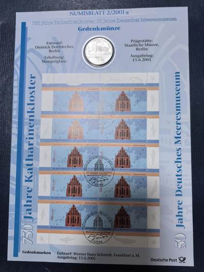 长老汇马年精选第七场拍卖 - 2001德国施特拉尔松德海洋博物馆10马克银币邮币封，15.5克925银