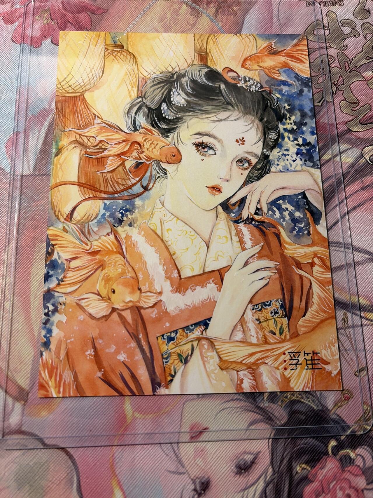 麦趣喜第三场 手绘专场 (3月13号周五晚上23点截拍，专注买家市场，福利拉满)  浮笙工作室 B6大小动漫手绘 带硬壳保护夹 125MM*176MM