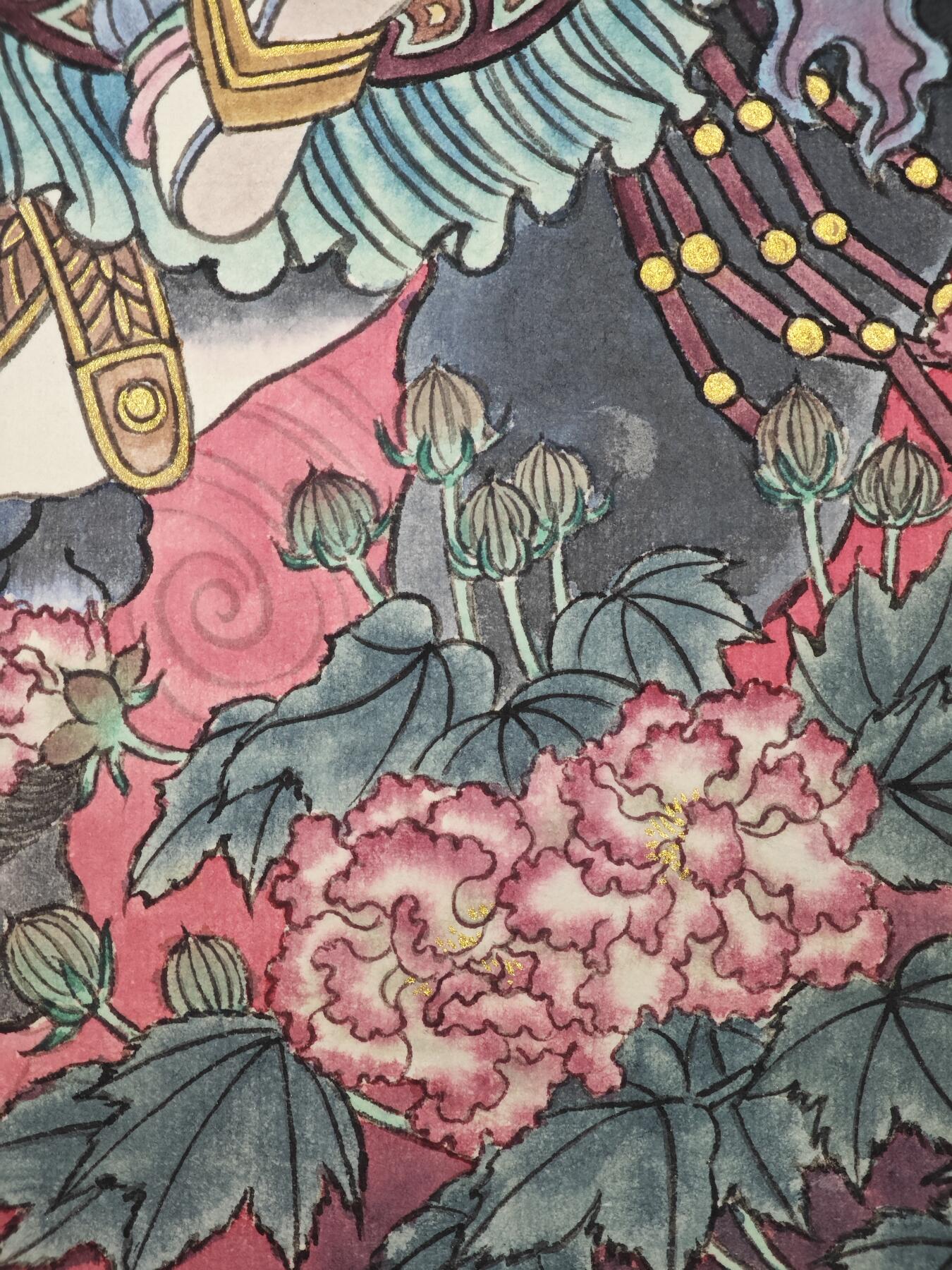 白泽拍卖卡牌手绘专场第33期（去岁千般皆如愿 今年万事定称心） 2025 冯涛手绘画 鸡-扈三娘 尺寸：30cm*41.5cm  冯涛亲签