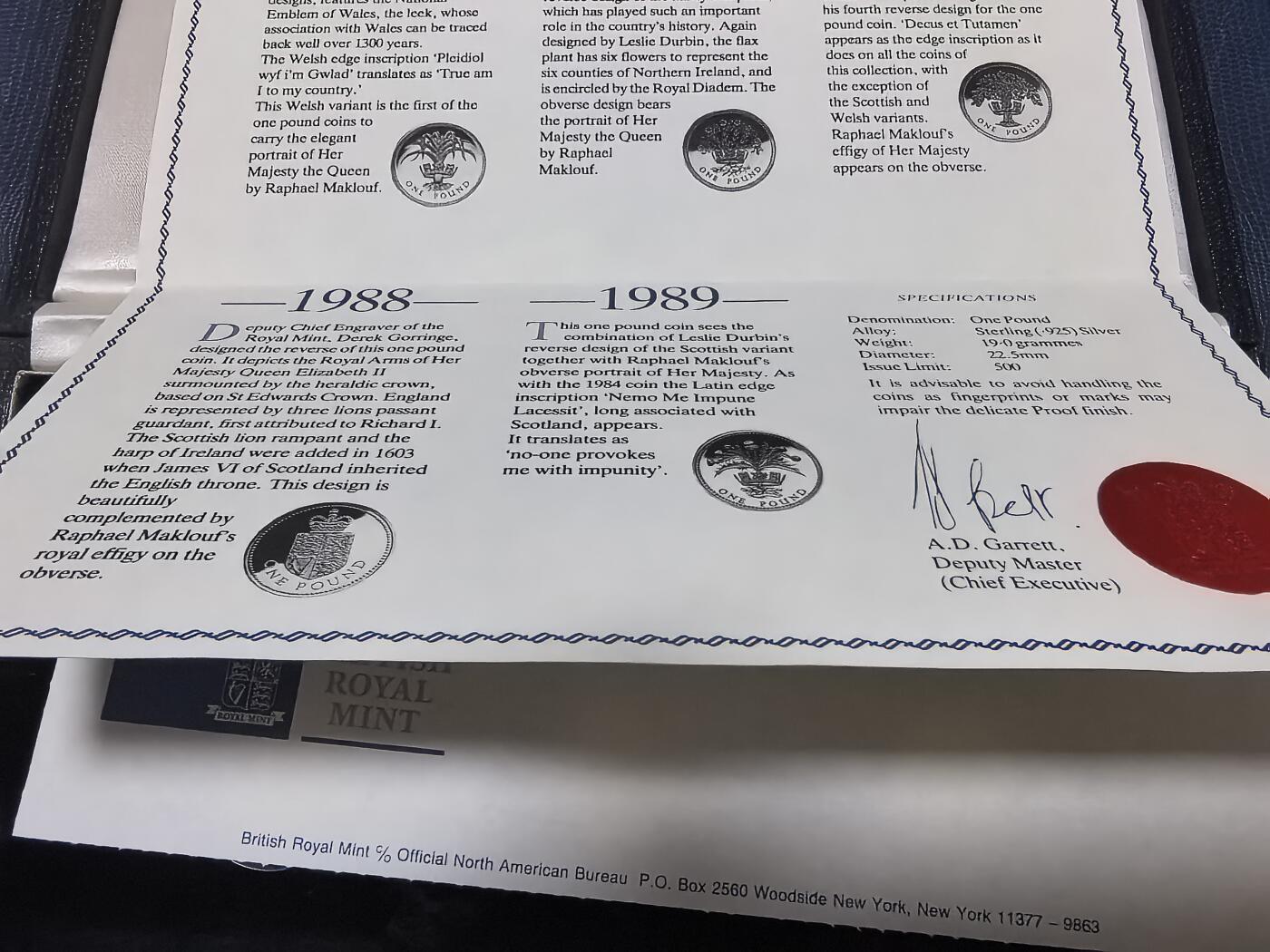 长老汇马年精选第七场拍卖 1983-1989英国1英镑精制加厚银币套装，133克925银，盒证全，500套