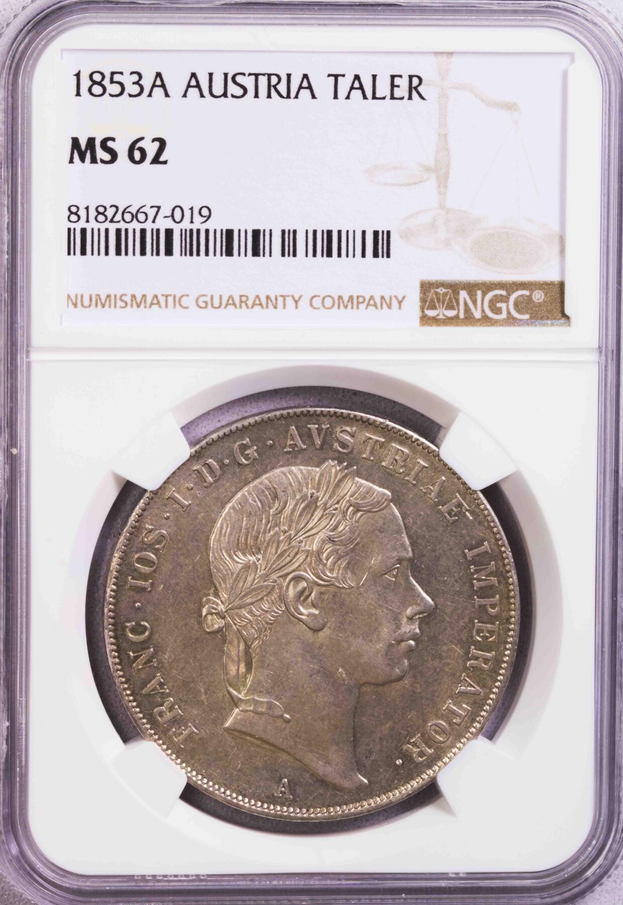 NGC-MS62 1853奥地利弗朗茨约瑟夫1泰勒大银币