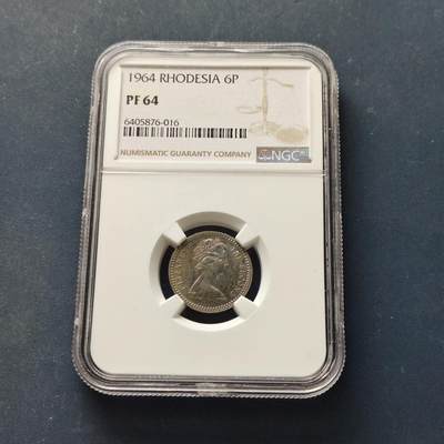 【全场包邮】纯粹捡漏拍509场 - 【收藏级】英属罗德西亚1964年女王5分/6便士双面值精制币-量2080-NGC PF64