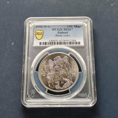 【全场包邮】纯粹捡漏拍509场 - 【收藏级】芬兰1998年100马克建筑师阿尔瓦·阿阿尔托百岁诞辰纪念银币【34.5毫米22克92.5%】-PCGS MS67（更高分仅2枚）