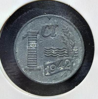 外国优质老铜币银币苏联纪念章，每周六晚九点倒数截拍，满百包邮可寄存，持续收拍 - 二战占领荷兰1942年1分，因战时资源匮乏，以廉价锌替代铜镍铸造，无王室标识，背面十字纹与 “NEDERLAND” 体现荷兰元素，是二战欧洲被占区经济管控的实物见证。