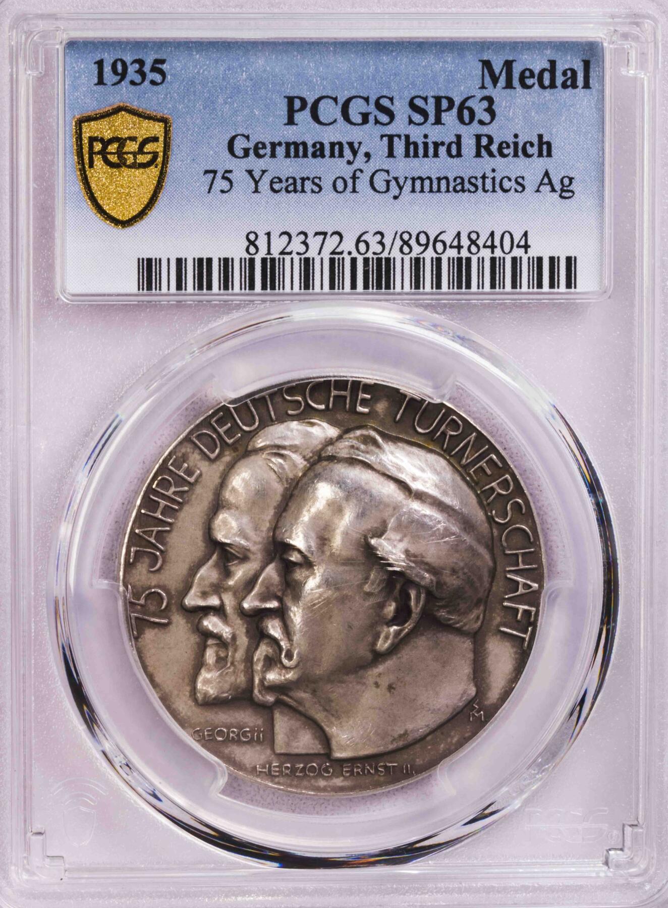 PCGS-SP63 1935德国第三帝国双头像万字大银章 唯一亚军
