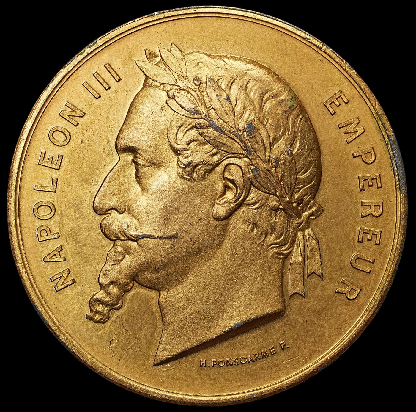 修遠堂世界钱币第106期，请看参拍说明 1867年巴黎世界博览会的鎏金纪念章，50.55mm，48.73g