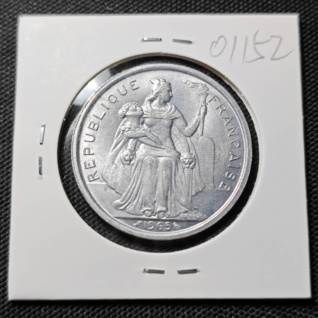 KK钱币收藏小铺   第401期 2月预留时间 周末发货 1965法属波利尼西亚5法郎 好品 