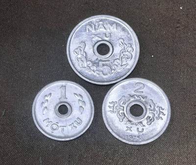 北京马甸外国币专卖第148期，非贵金属外国流通币，纪念币币，中国早期纪念币专场，陆续上拍，欢迎关注 - 越南 南越 1975年 1Xu 2Xu 5Xu 三枚套全
