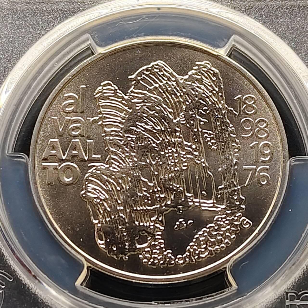 【全场包邮】纯粹捡漏拍509场 【收藏级】芬兰1998年100马克建筑师阿尔瓦·阿阿尔托百岁诞辰纪念银币【34.5毫米22克92.5%】-PCGS MS67（更高分仅2枚）