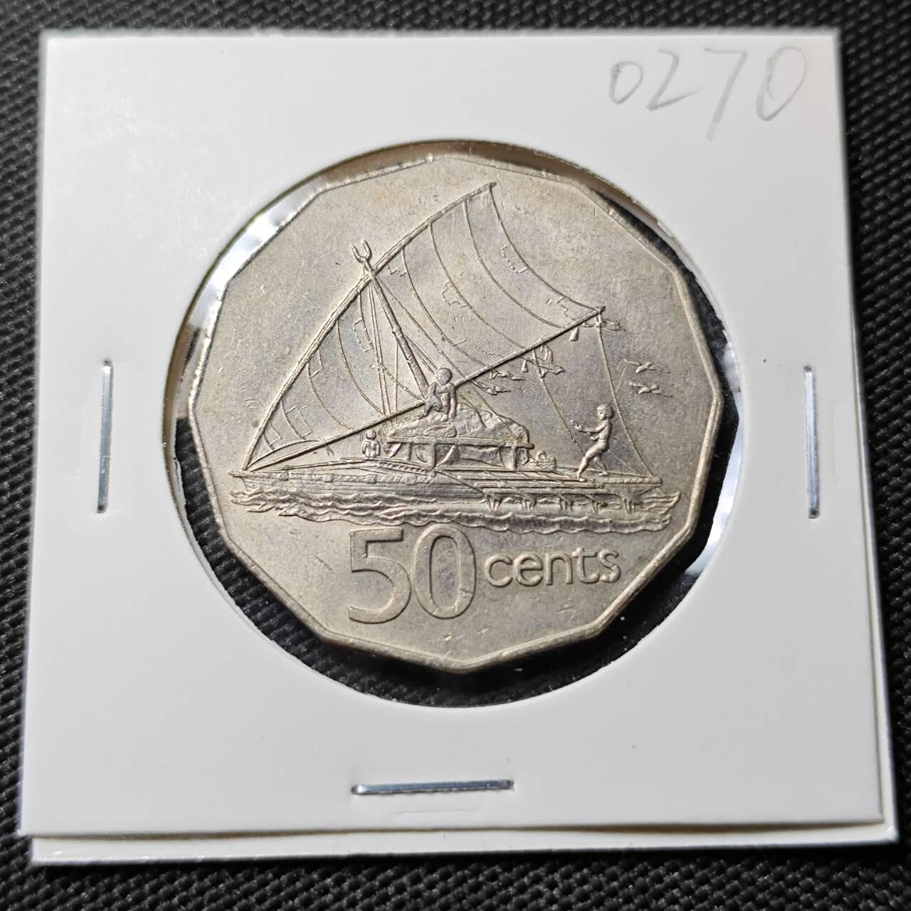 KK钱币收藏小铺   第402期 2月预留时间 周末发货  1975斐济50分 好品