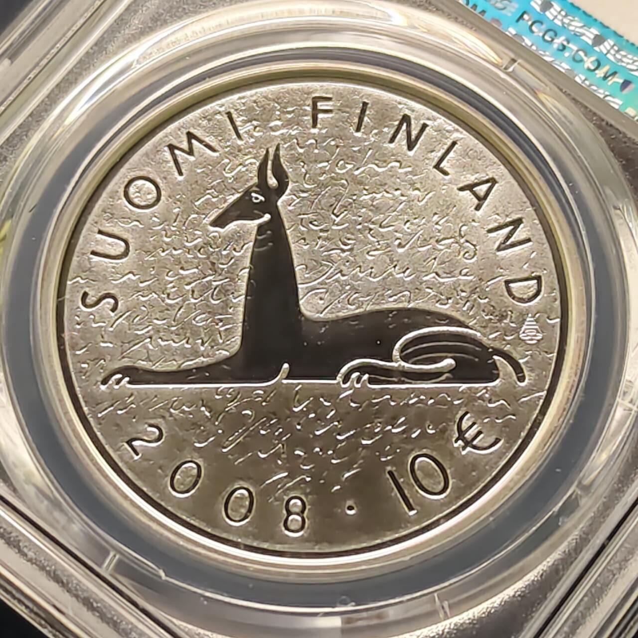 【全场包邮】纯粹捡漏拍509场 【收藏级·亚军分】芬兰2008年10欧元作家米卡·沃尔塔里诞辰100周年精制纪念银币【38.6毫米25.5克92.5%】-PCGS PR69 DCAM（更高分仅2枚）