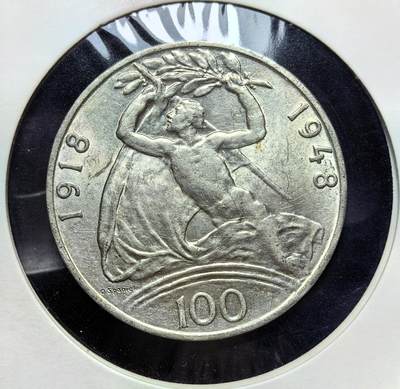 外国优质老铜币银币苏联纪念章，每周六晚九点倒数截拍，满百包邮可寄存，持续收拍 - 捷克斯洛伐克1948年独立 30 周年100 克朗银币14克500银纯银价150元。正面双尾狮象征国家主权，背面人物持橄榄枝寓意和平。记录了 1918 年建国至二战后重建的历史时刻，具有重要的历史纪念意义。