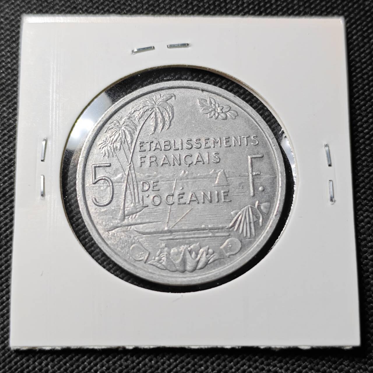 KK钱币收藏小铺   第401期 2月预留时间 周末发货  1952法属波利尼西亚5法郎