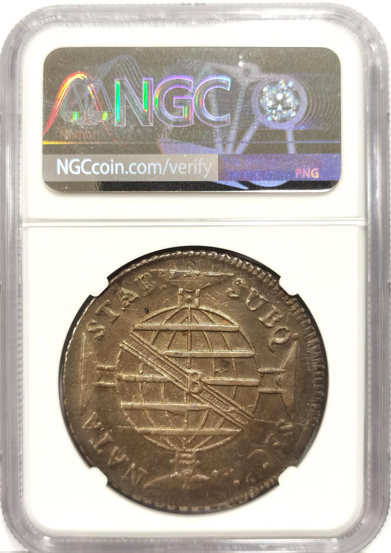 博洋堂世界钱币拍卖第163期（全场包邮） NGC AU55 葡属巴西1814年B版960R地球银币，包浆状态一流，压分严评