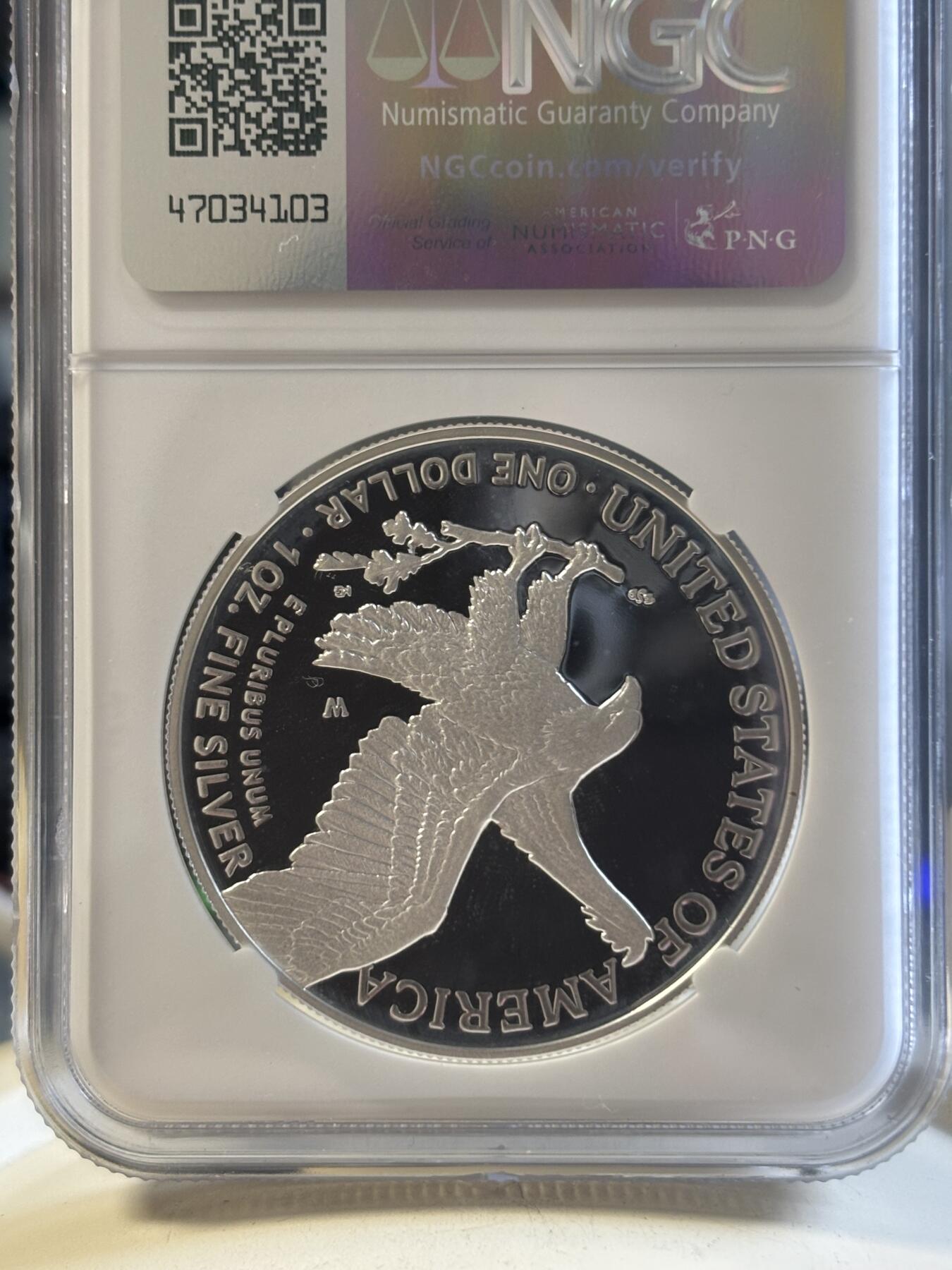 第192期拍卖 美国2024年鹰洋1盎司行走女神精制纪念银币NGC-PF70首，1盎司，999银，