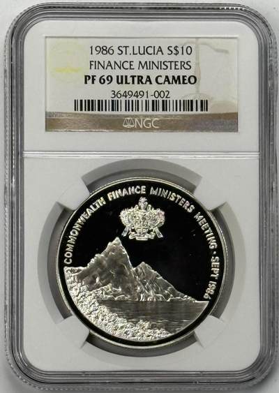 S&S Numismatic世界钱币-拍卖 第121期  - 圣卢西亚1986年 英联邦财政部长会议 10元精制纪念银币 28.28克925银 NGC PF69UC