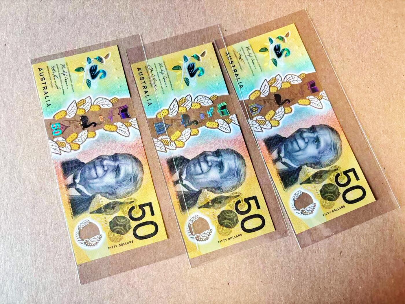  【Blue Auction】世界纸币精拍第791期——18级TOP拍卖/信誉/品质/专业/高效💫 【一组3张不同冠号 含888豹子号无47】澳大利亚50元 全新UNC