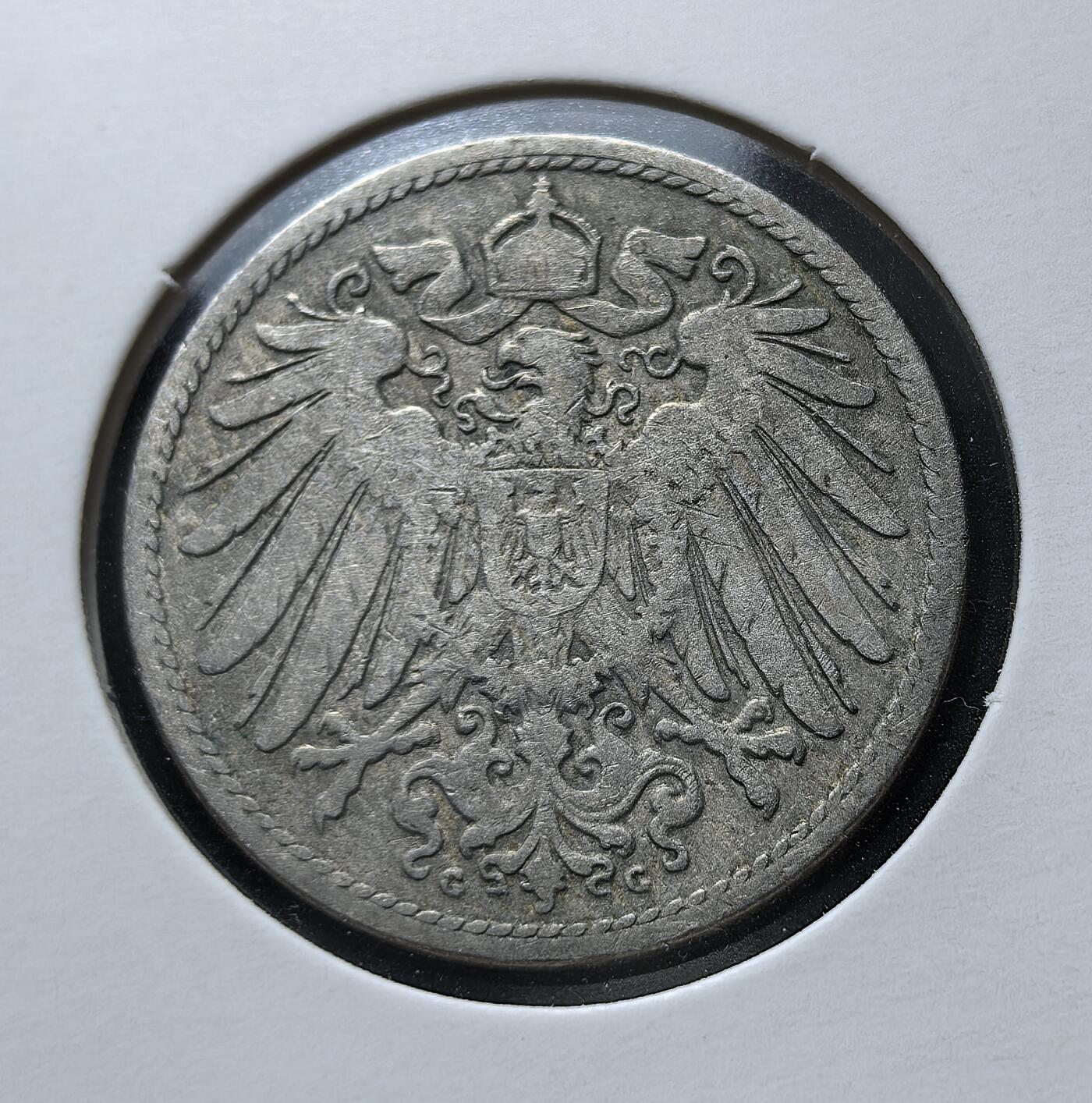 外国优质老铜币银币苏联纪念章，每周六晚九点倒数截拍，满百包邮可寄存，持续收拍 德意志帝国1893年10芬尼G版，属威廉二世时期流通辅币，由柏林铸币厂铸造。正面为面值与国名，背面是帝国鹰徽，见证了第二帝国工业化与殖民扩张阶段的货币体系