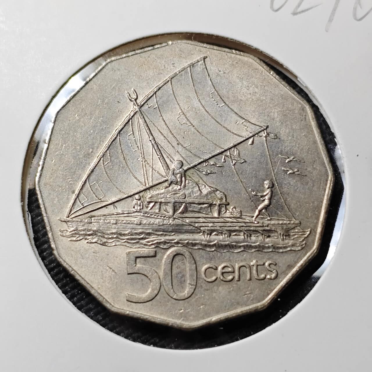 KK钱币收藏小铺   第402期 2月预留时间 周末发货  1975斐济50分 好品