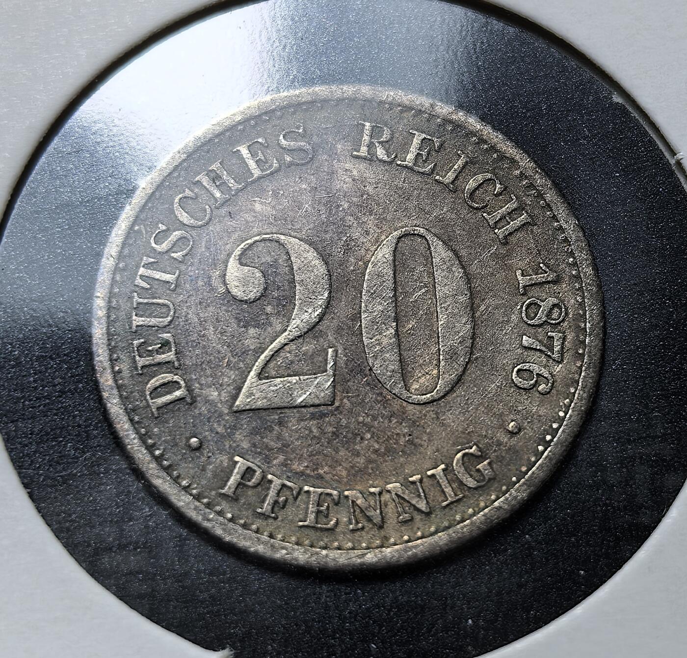 外国优质老铜币银币苏联纪念章，每周六晚九点倒数截拍，满百包邮可寄存，持续收拍 极其少见德意志帝国1876年20芬尼银币，1871 年德国统一后，1873 年确立金本位货币体系，此币为早期统一货币，背面帝国鹰象征皇权，见证了德国从分裂走向统一的货币整合历程。