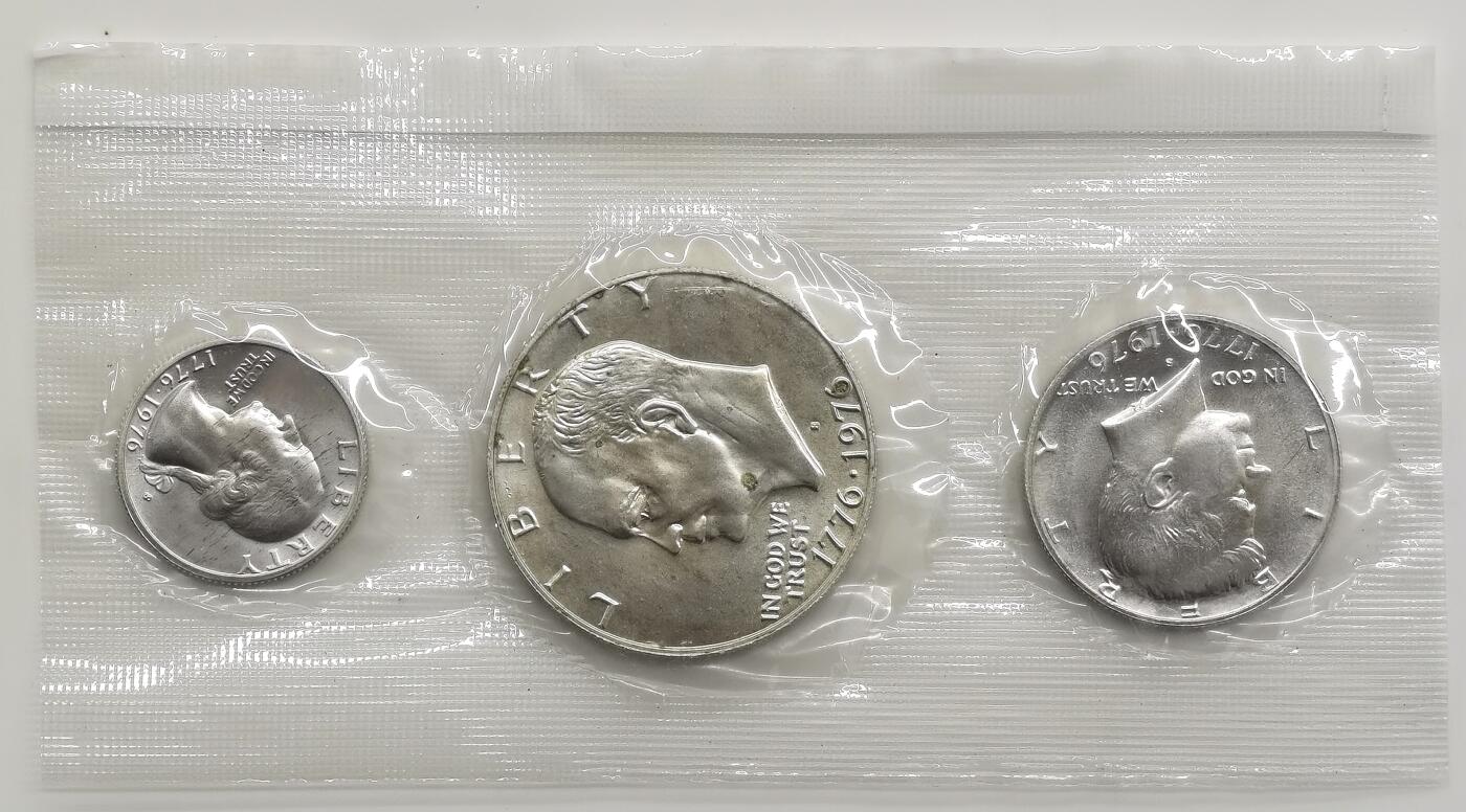 博洋堂世界钱币拍卖第163期（全场包邮） 美国1976年3枚非流通银币 红色版 41.84克400银 带证
