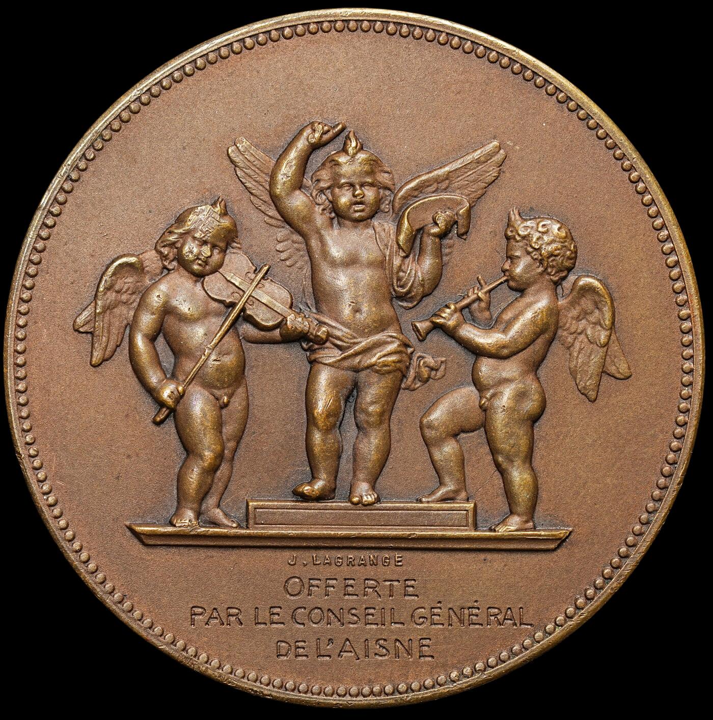 修遠堂世界钱币第106期，请看参拍说明 19世纪末-20世纪初法国埃纳省议会艺术荣誉大铜章，45.45mm，46.18g