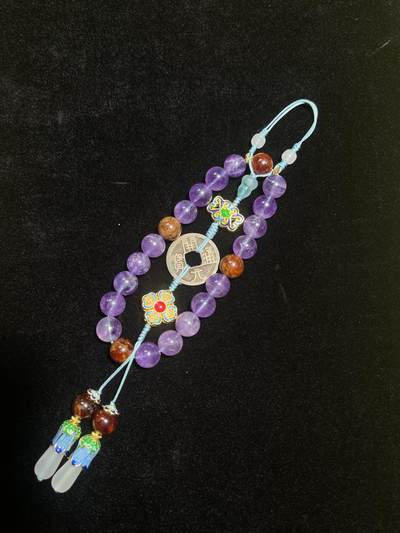 古钱币十八子念珠紫水晶手串-开元通宝 - 古钱币十八子念珠紫水晶手串-开元通宝