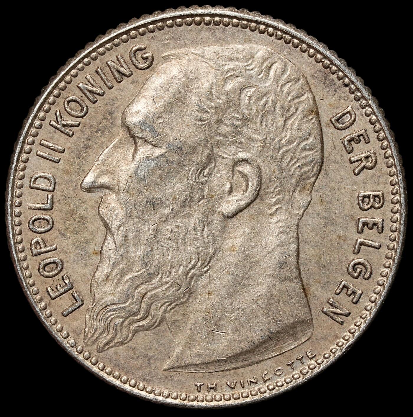 修遠堂世界钱币第106期，请看参拍说明 1909年比利时1法郎银币，5.00g，含银83.5%