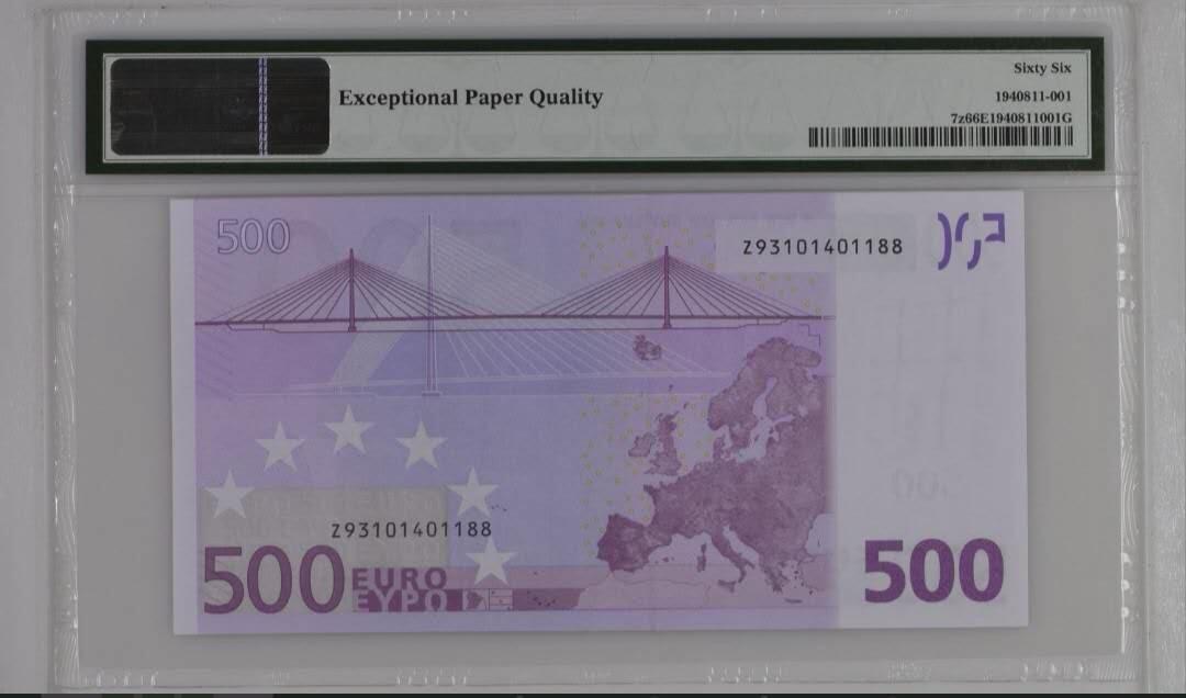 《艾美收藏》第235期-3.8周日外币荟萃 欧盟2002年Z冠比利时版一签500欧元最高值PMG66E尾88 贵族紫 高端藏品 Pick#7s