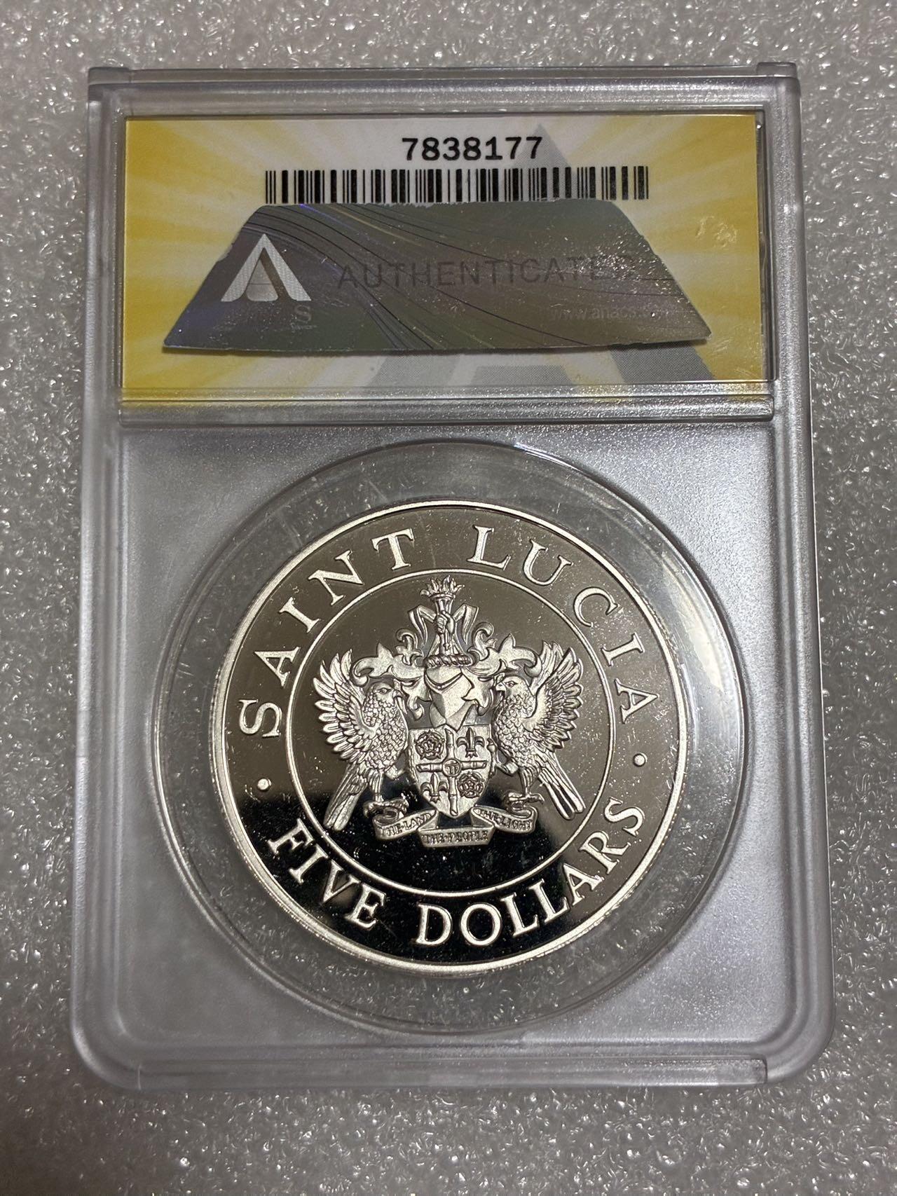 ANACS PF68 少见2120枚 圣卢西亚 1986年 5元 教皇 纪念银币