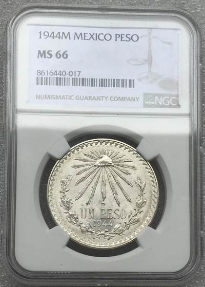 世界钱币专场拍卖 每周二开拍 - NGC MS66分1944年墨西哥鹰洋一比索银币