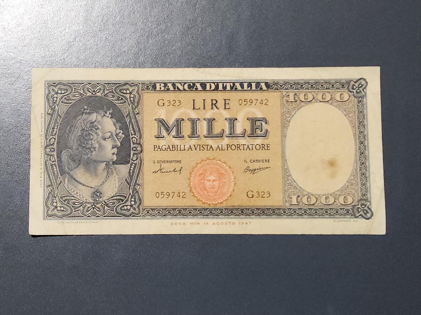 3月6号晚上8点 外国纸币自动截拍第35场 意大利1000原票美品
