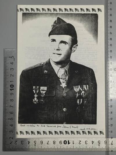 小驴勋章奖章收藏3月7日周六晚六点拍卖（珍爱和平，收藏战争，铭记历史，勿忘国耻，忠党爱国。有偿代拍，送拍规则在简介最后，参拍须阅读规则后再参拍，关系到运费包装发货时效真假辨别等关键信息，拍卖时不再发原图，看大图店主微信码在拍卖店铺介绍里） - 二战美国陆军大红一师机枪手，诺曼底登陆作战，荣誉勋章获得者吉诺·约瑟夫·梅尔利中士战后三签名回信，信中有三个亲签，打印的戎装像，荣誉勋章证书内容，美军二战期间一共颁发472枚荣誉勋章，比骑士铁十字少很多，eBay参考价150美金不含邮