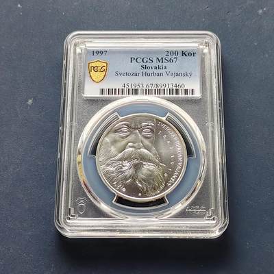 【全场包邮】纯粹捡漏拍509场 - 【收藏级·冠军分】斯洛伐克1997年200克朗文学家斯维托扎尔·胡尔班·瓦扬斯基诞辰150周年纪念银币【34毫米20克75%】-PCGS MS67