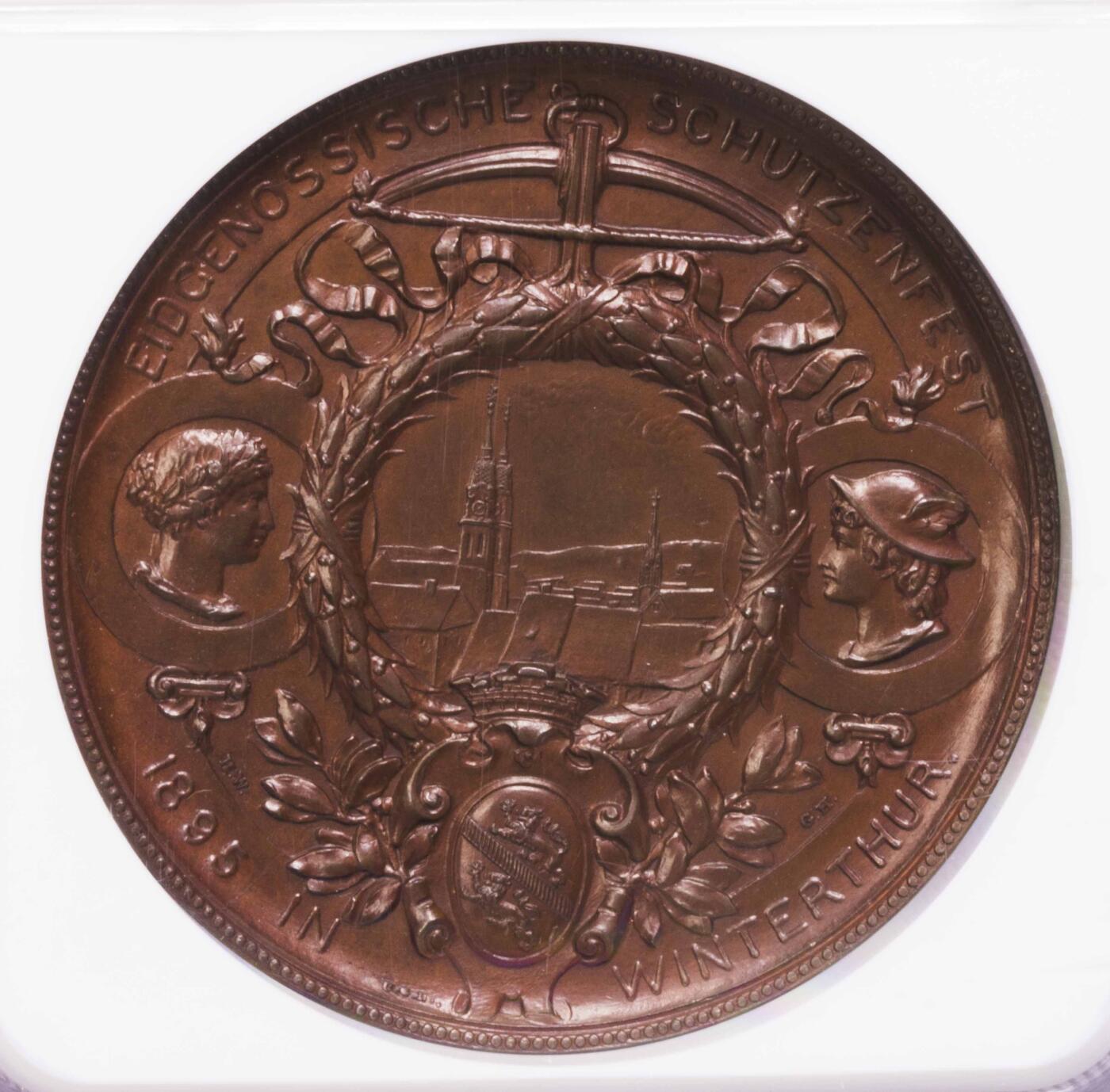 NGC-MS64BN 1895瑞士苏黎世射击节女神加厚大铜章
