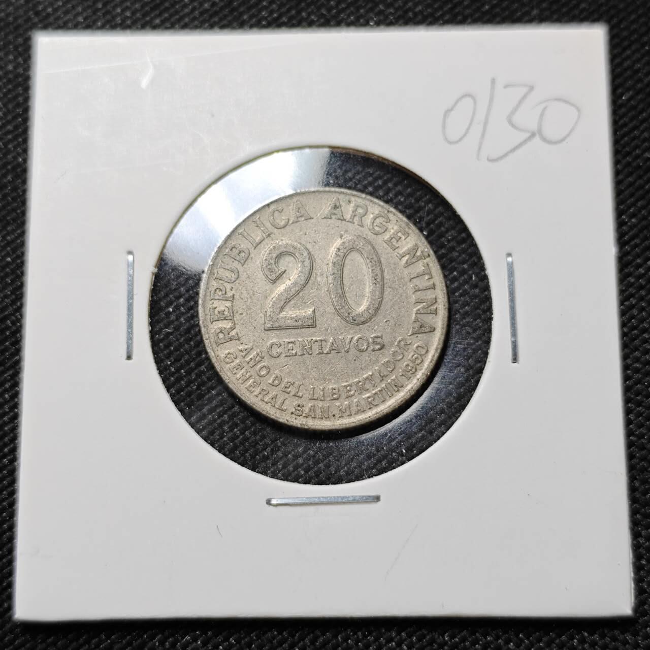 KK钱币收藏小铺   第401期 2月预留时间 周末发货  阿根廷20分纪念币