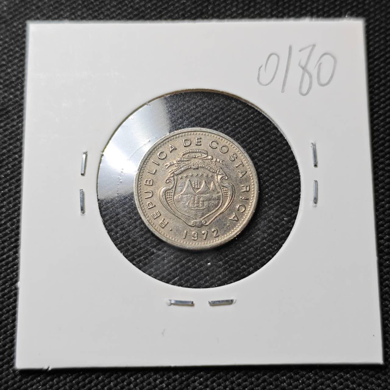 KK钱币收藏小铺   第401期 2月预留时间 周末发货  1972哥斯达黎加10分